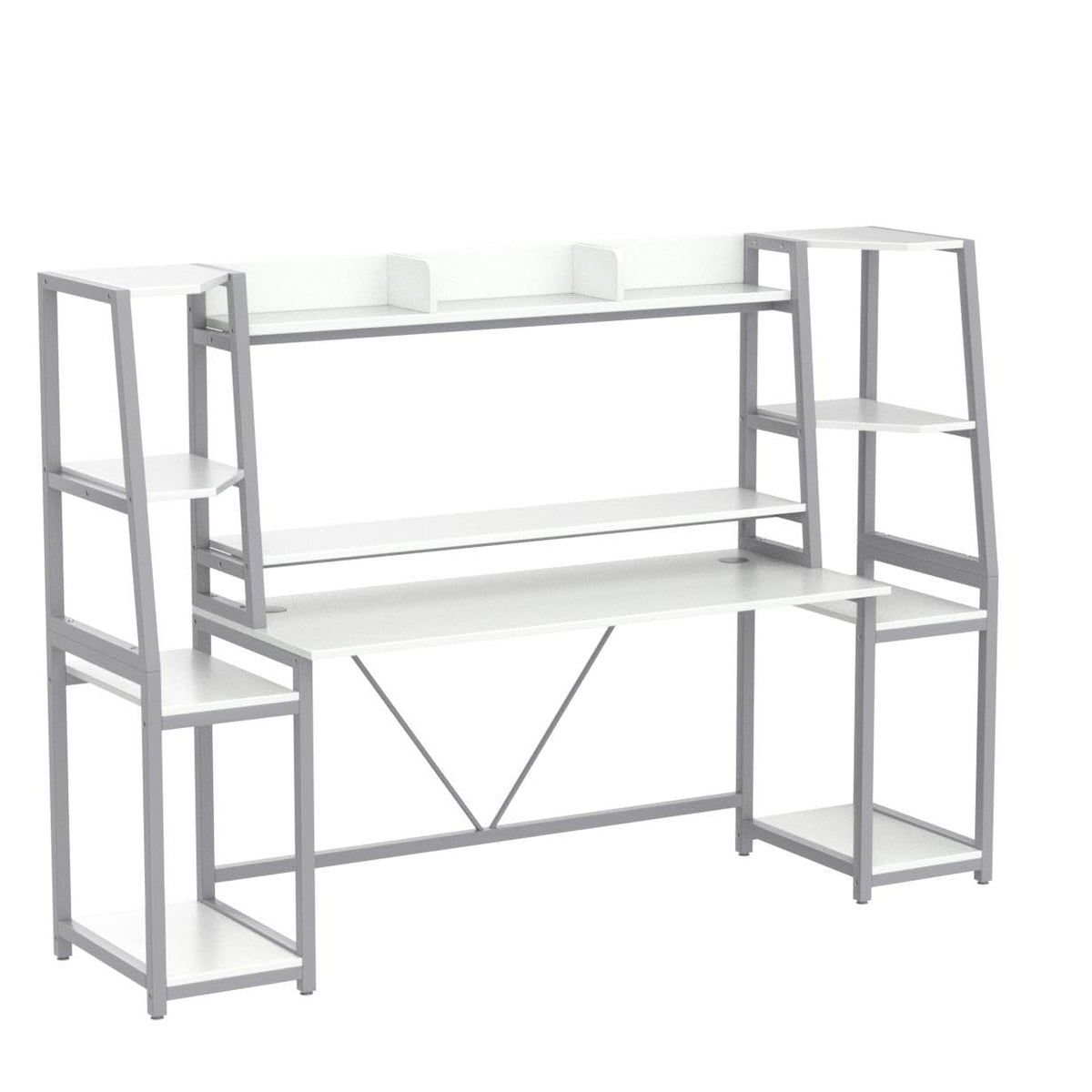 79'' White Gaming Desk with LED Lights and Storage Shelves G481
