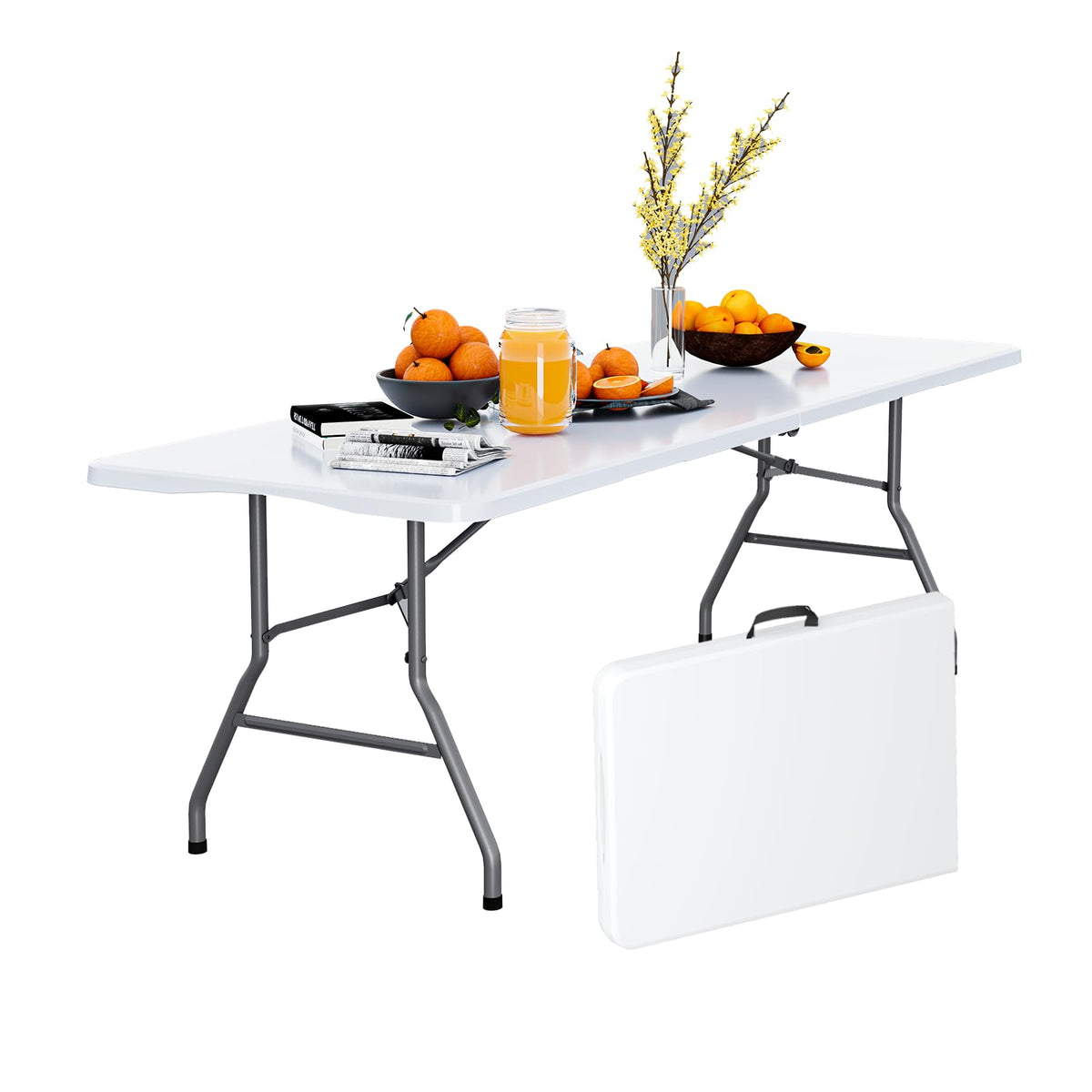 6FT White Folding Picnic Table with Carrying Handle X154