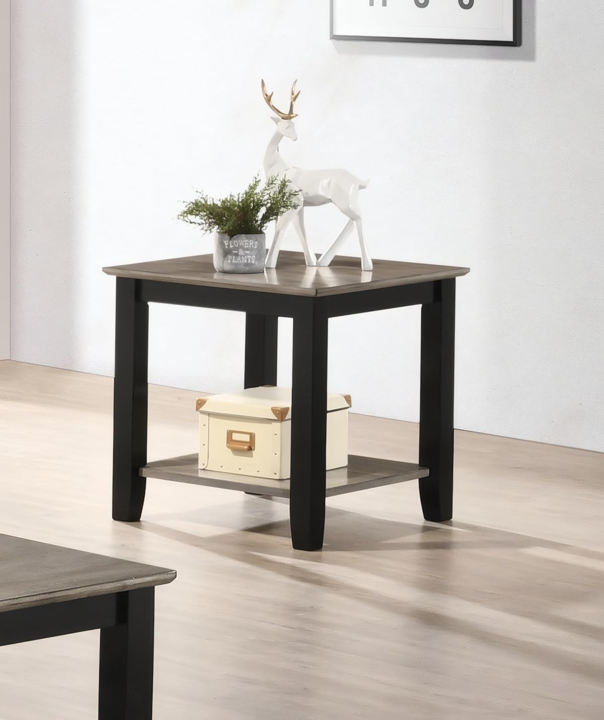 Square End Table with Walnut Veneer Top and Open Shelf Storage C308078