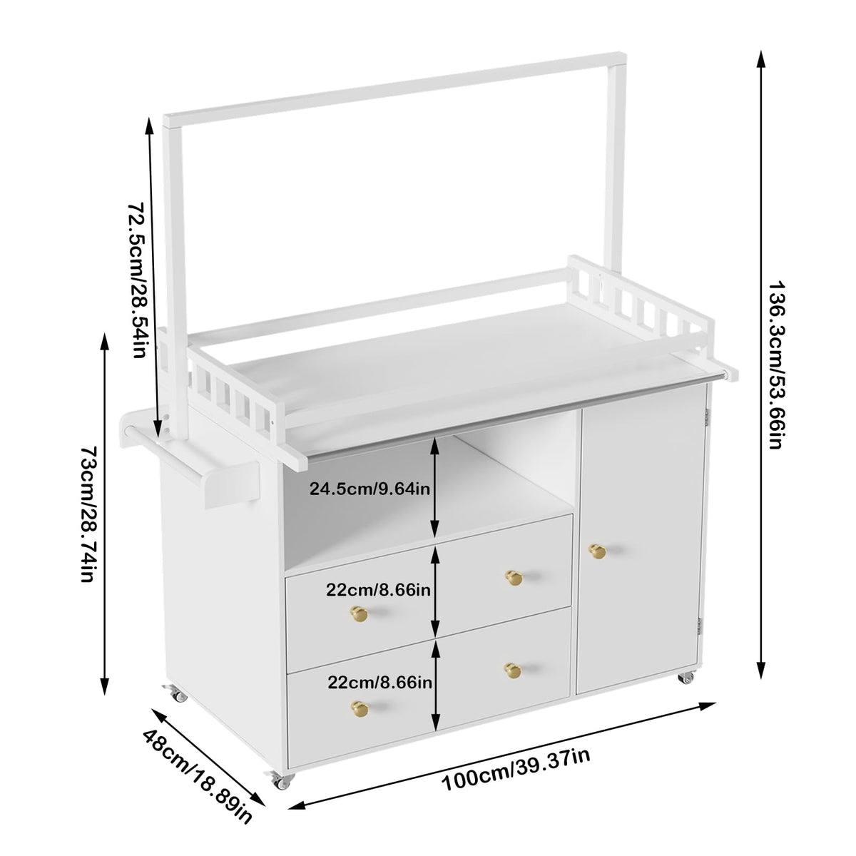Baby Changing Table with Wheels and Drawers H535409