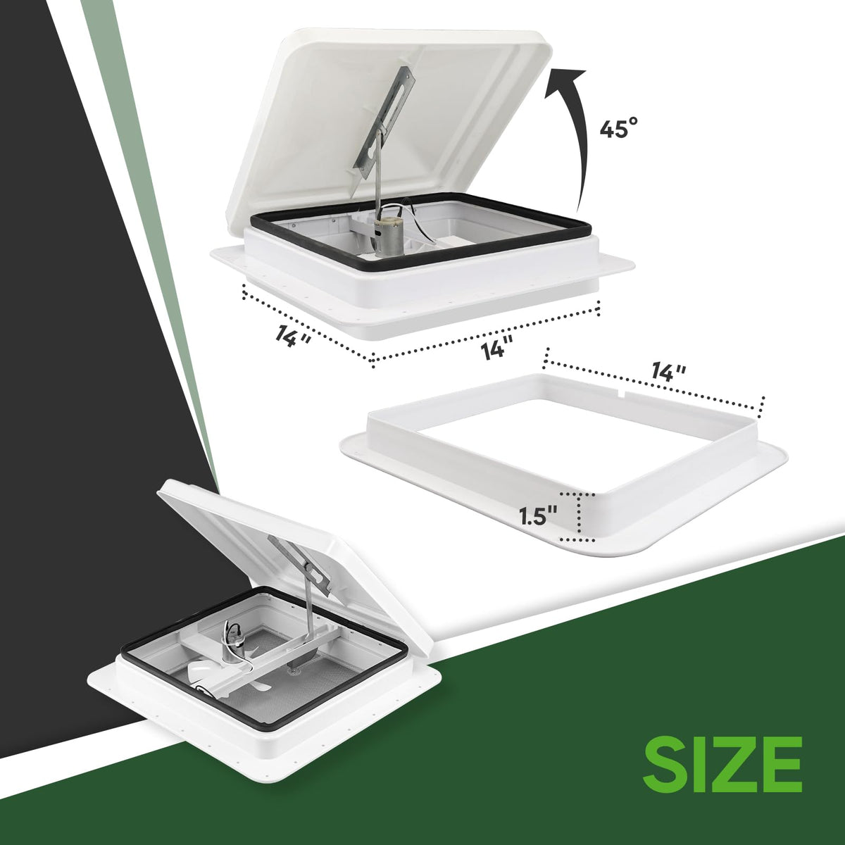 14x14 White 12V RV Roof Vent Fan M234