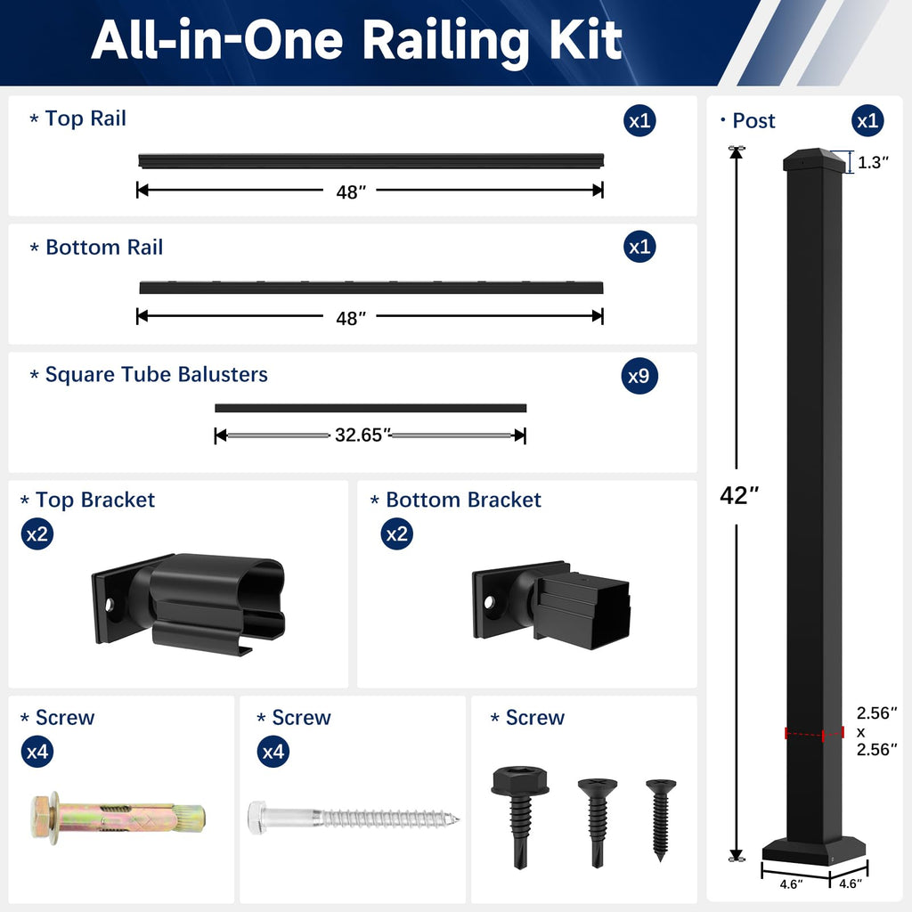 Aluminum Stair Railing Kit, 42 in x 4 ft Black R50166