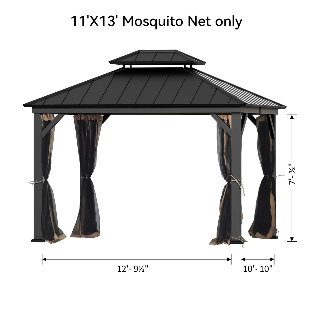 11' x 13' Gazebo Mosquito Netting Replacement 4-Panel Sidewalls with Double Zipper M224331
