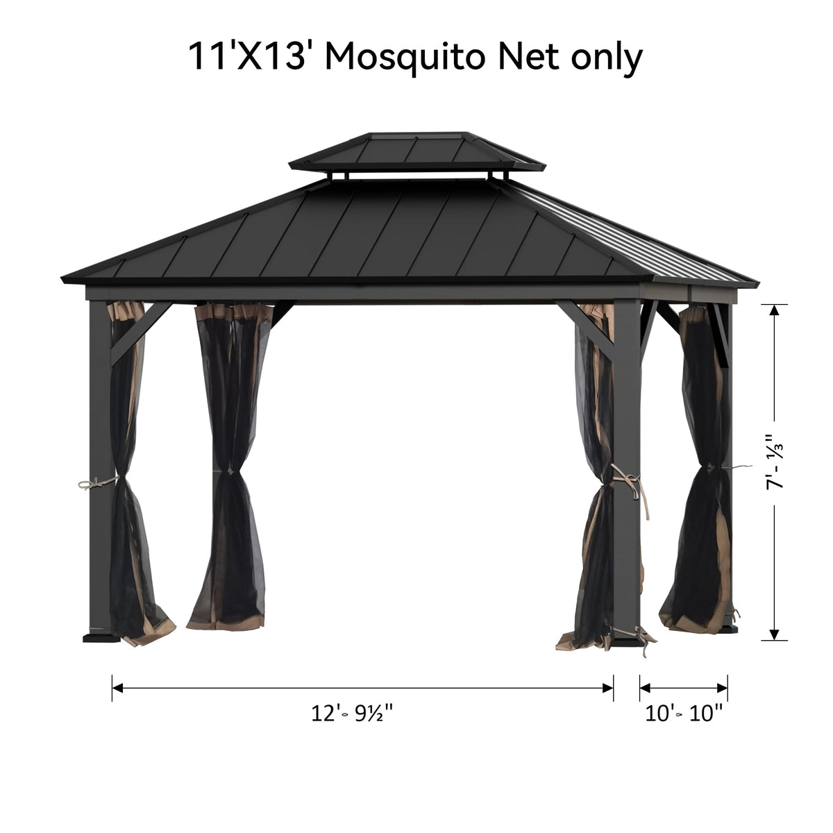 11' x 13' Gazebo Mosquito Netting Replacement 4-Panel Sidewalls with Double Zipper M224331