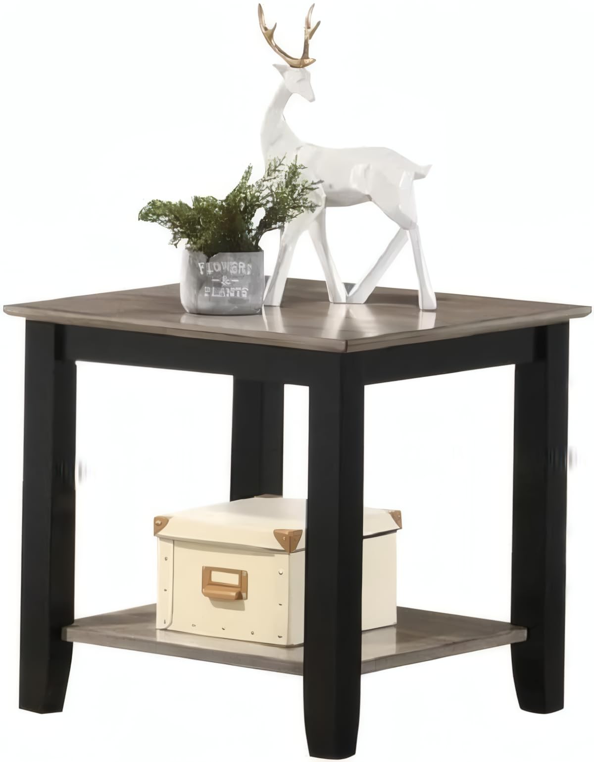 Square End Table with Walnut Veneer Top and Open Shelf Storage C308078