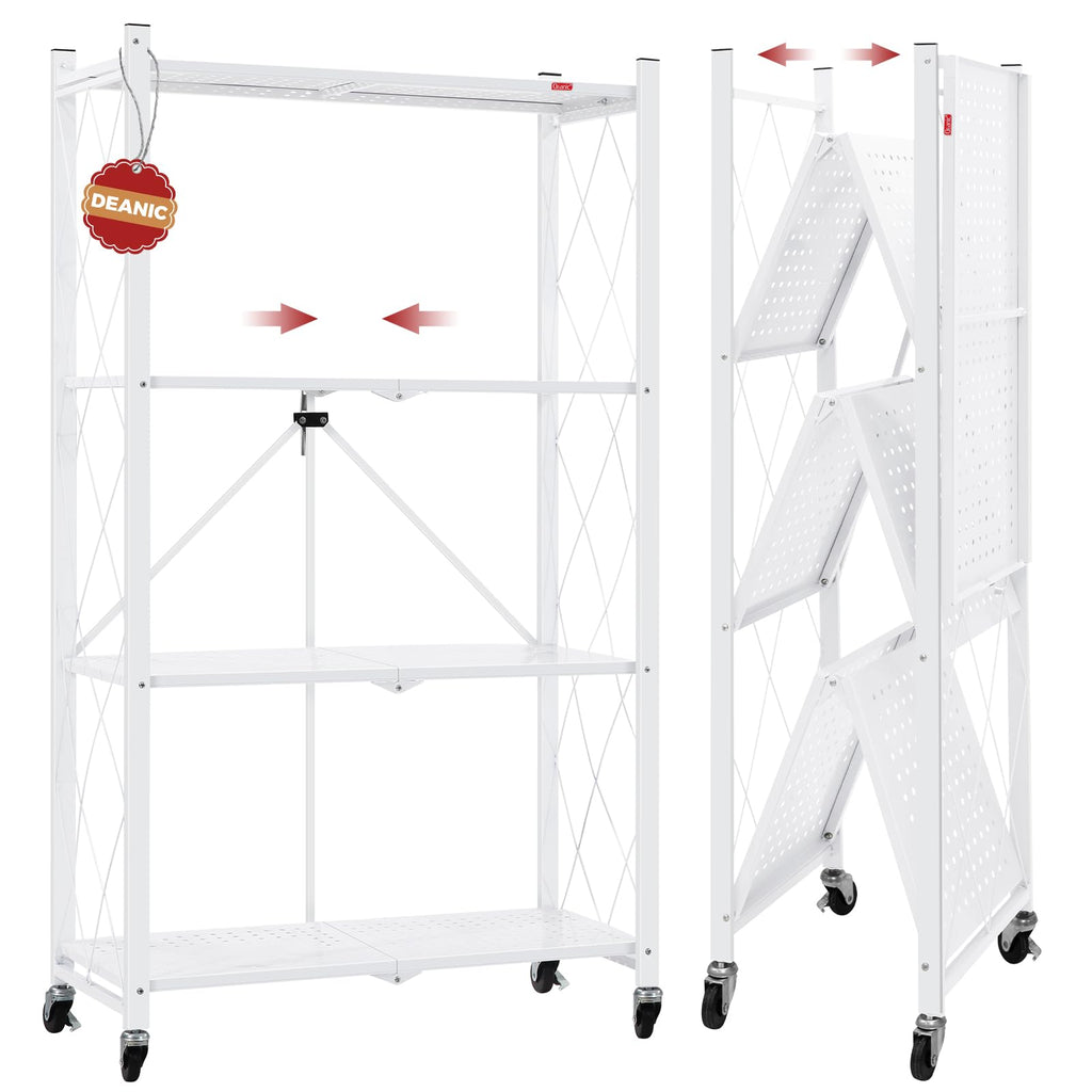 4 Tier White Metal Storage Shelves with Wheels X364