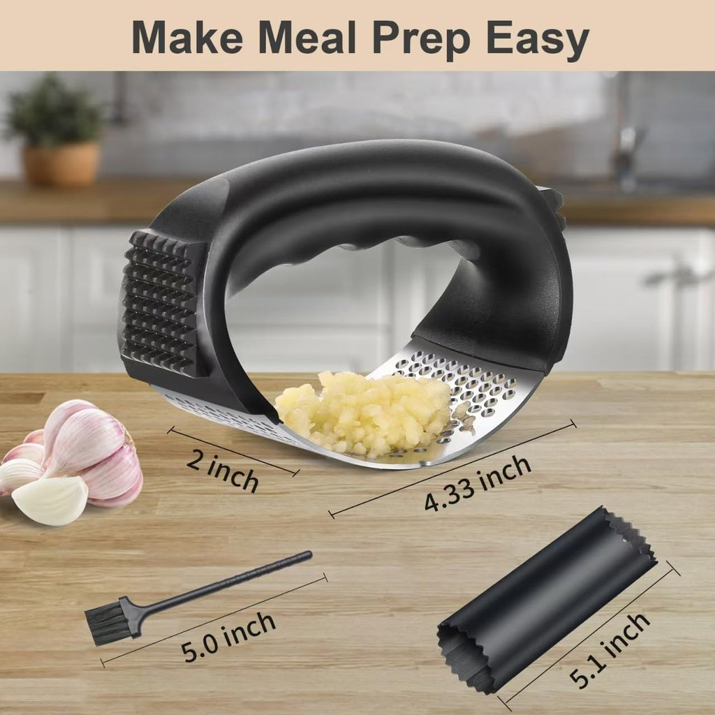 Stainless Steel Garlic Press Rocker with Peeler and Cleaning Brush S490