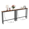 Rustic Brown Narrow Console Table with Power Outlet 2 Pack E2477