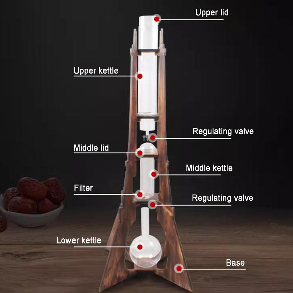 Ice Drip Coffee Maker with Wooden Frame and Glassware U6916