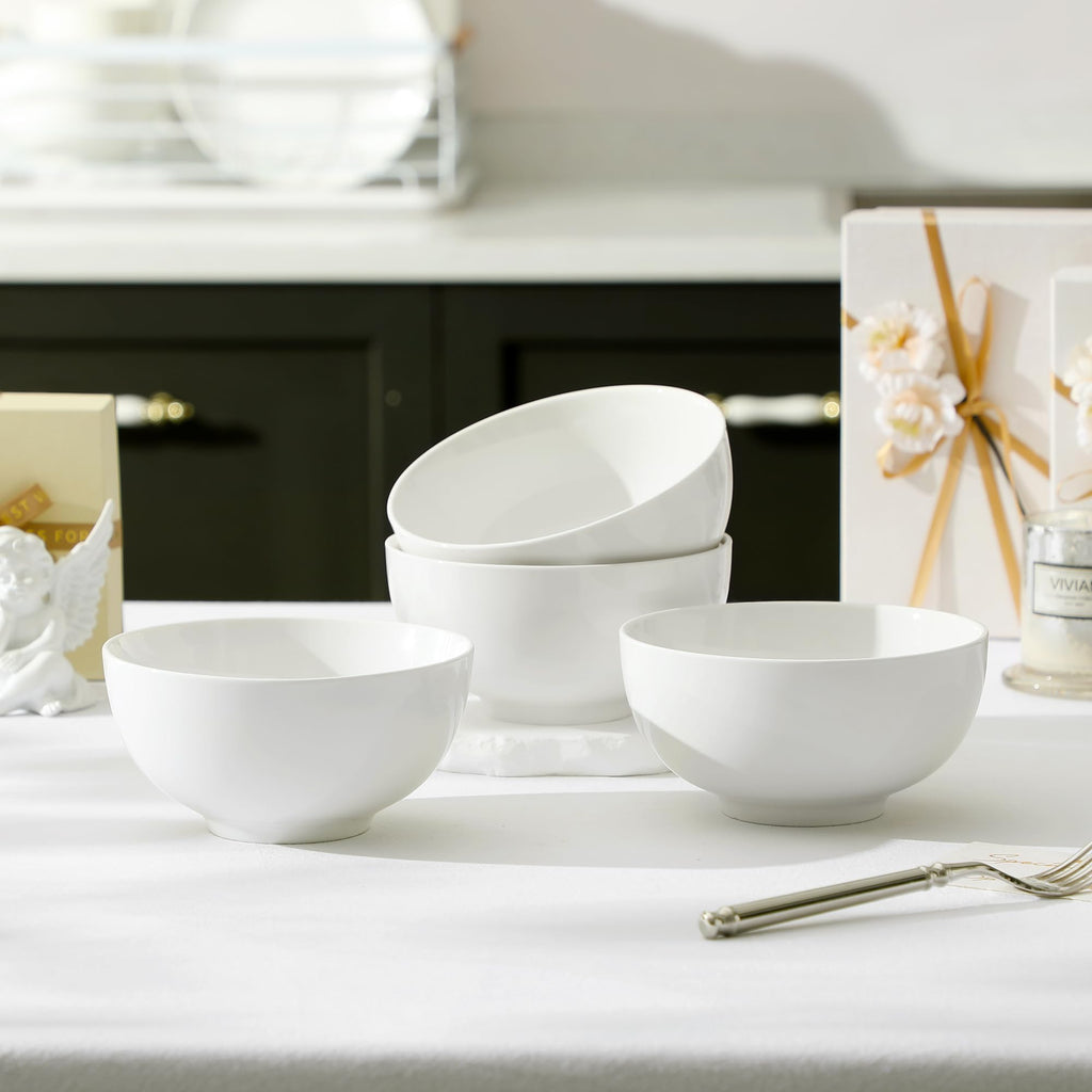 White 26 Oz Ceramic Soup Bowls of 4 V8240