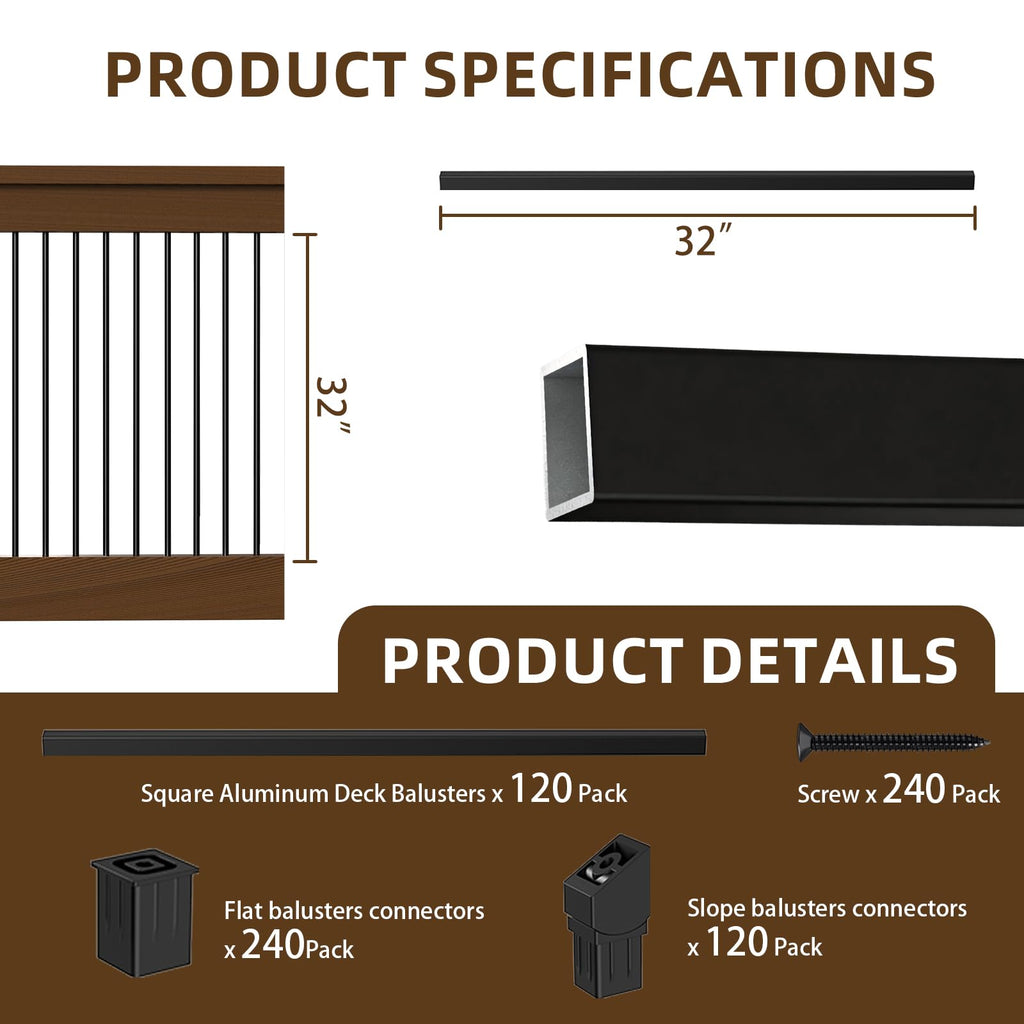 32" Black Aluminum Deck Balusters 120 Pack W954977