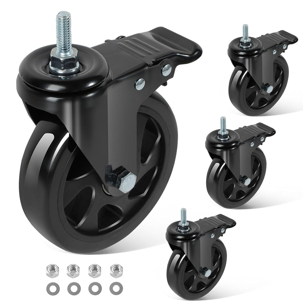 5 Inch Swivel Threaded Stem Casters Set of 4 Heavy Duty 2400lbs Black M8100