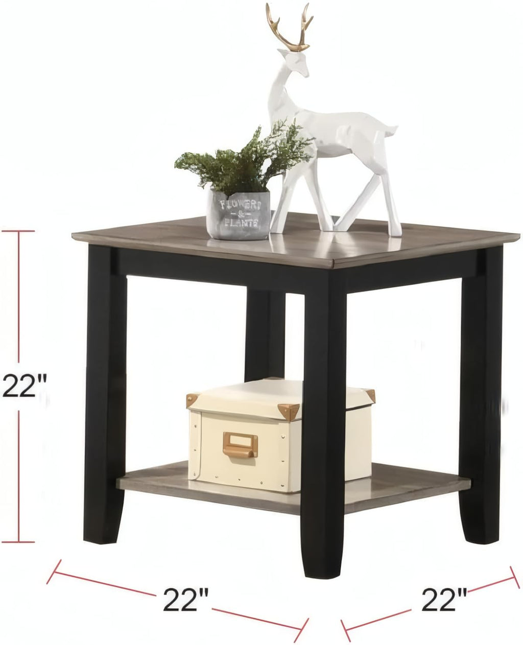 Square End Table with Walnut Veneer Top and Open Shelf Storage C308078