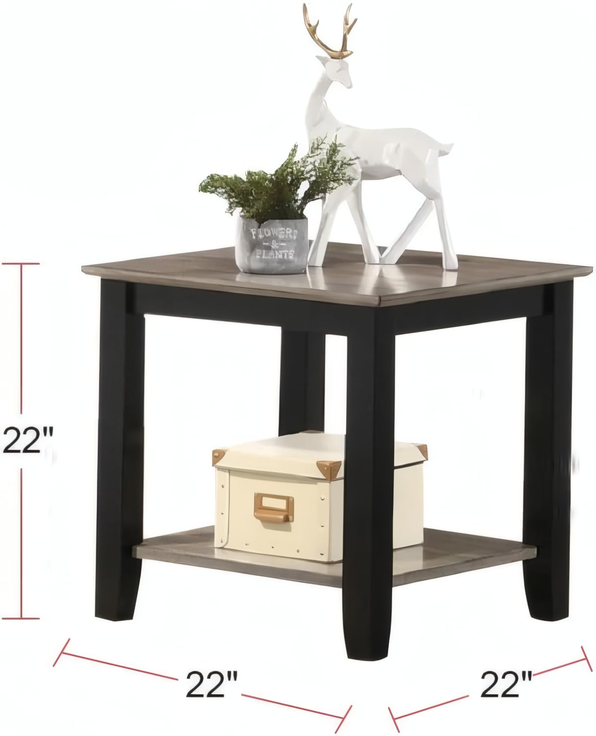 Square End Table with Walnut Veneer Top and Open Shelf Storage C308078