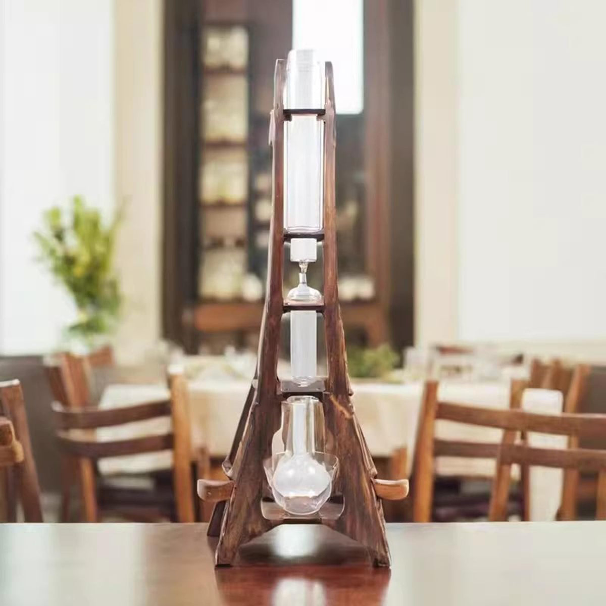 Ice Drip Coffee Maker with Wooden Frame and Glassware U6916