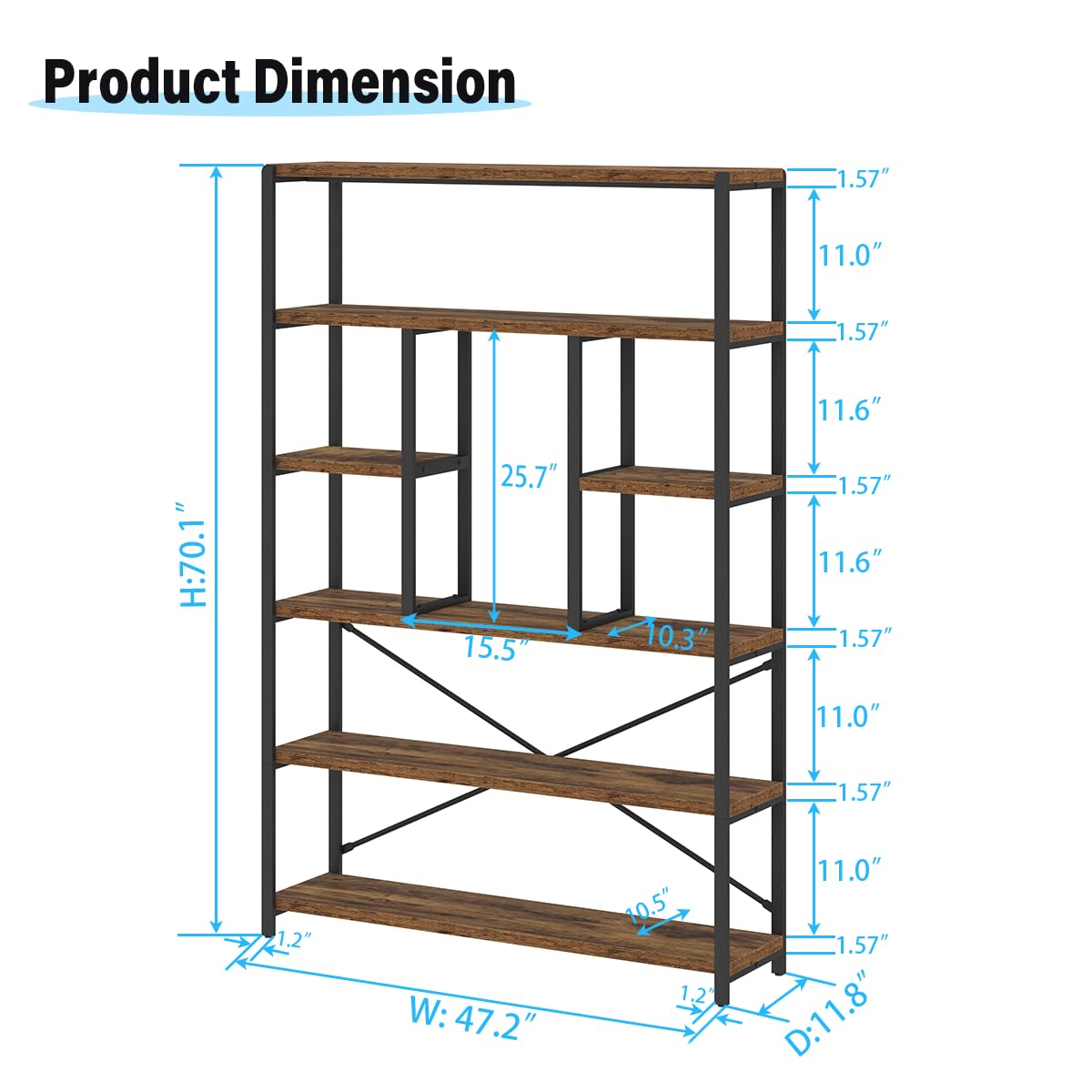 6 Tier Industrial Bookshelf U67745