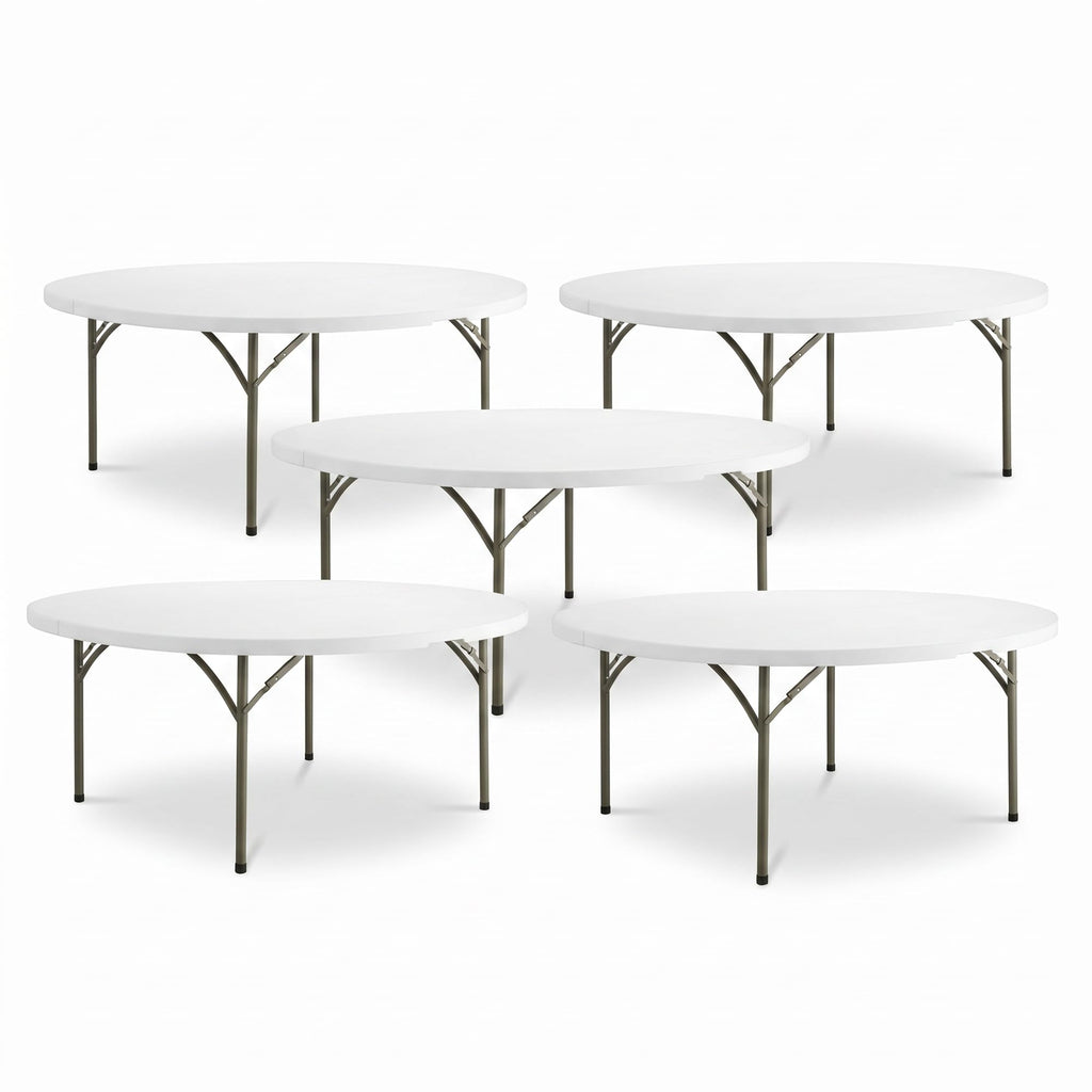 72-Inch Round Folding Tables 5-Pack Heavy-Duty Plastic R349350