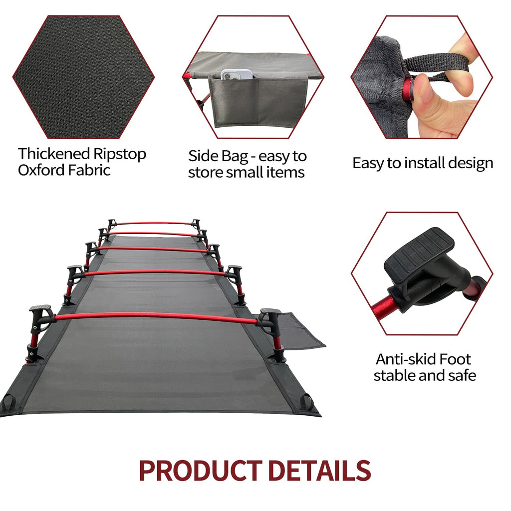 Portable Camping Cot Sleeping Cot Ultralight Backpacking Cot Bed Black W198