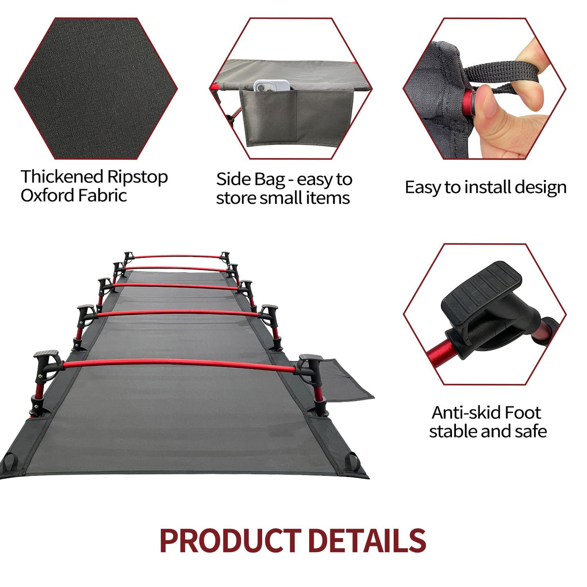 Portable Camping Cot Sleeping Cot Ultralight Backpacking Cot Bed Black W198