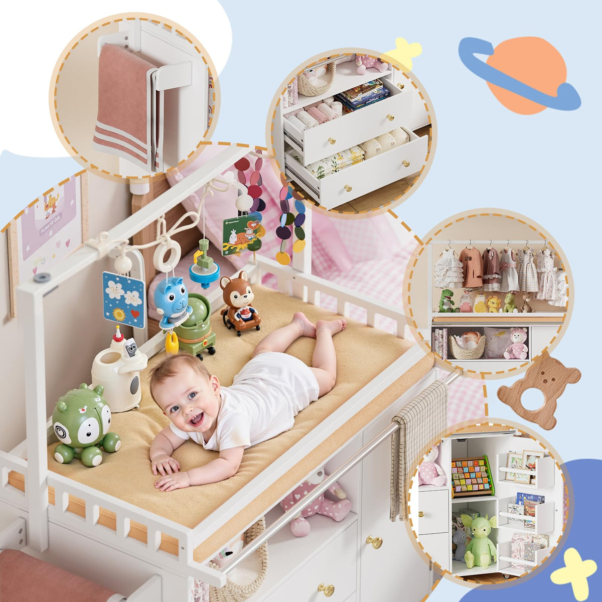 Baby Changing Table with Wheels and Drawers H535409