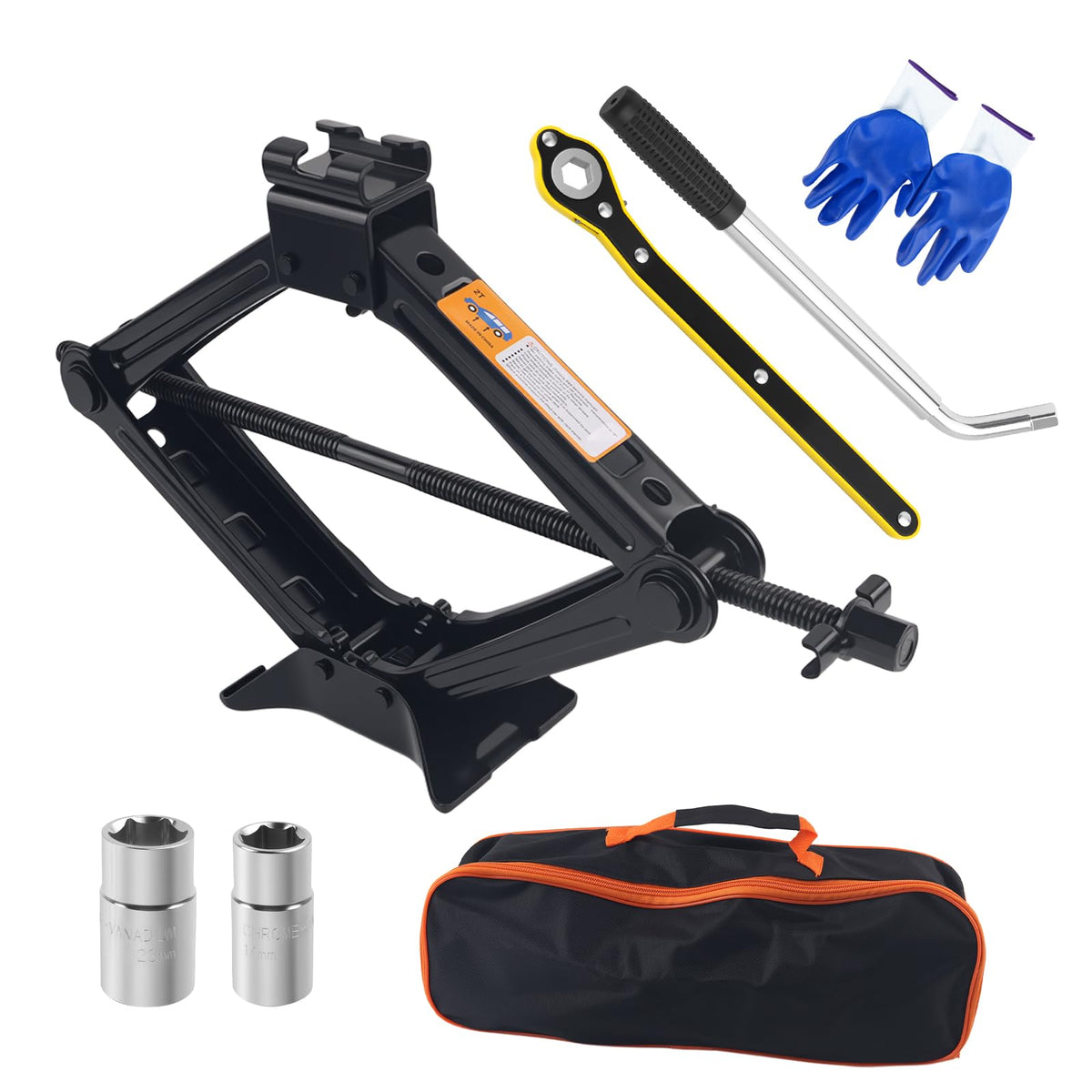 2T Scissor Jack Kit with Lug Wrench & Ratchet Wrench Q7645