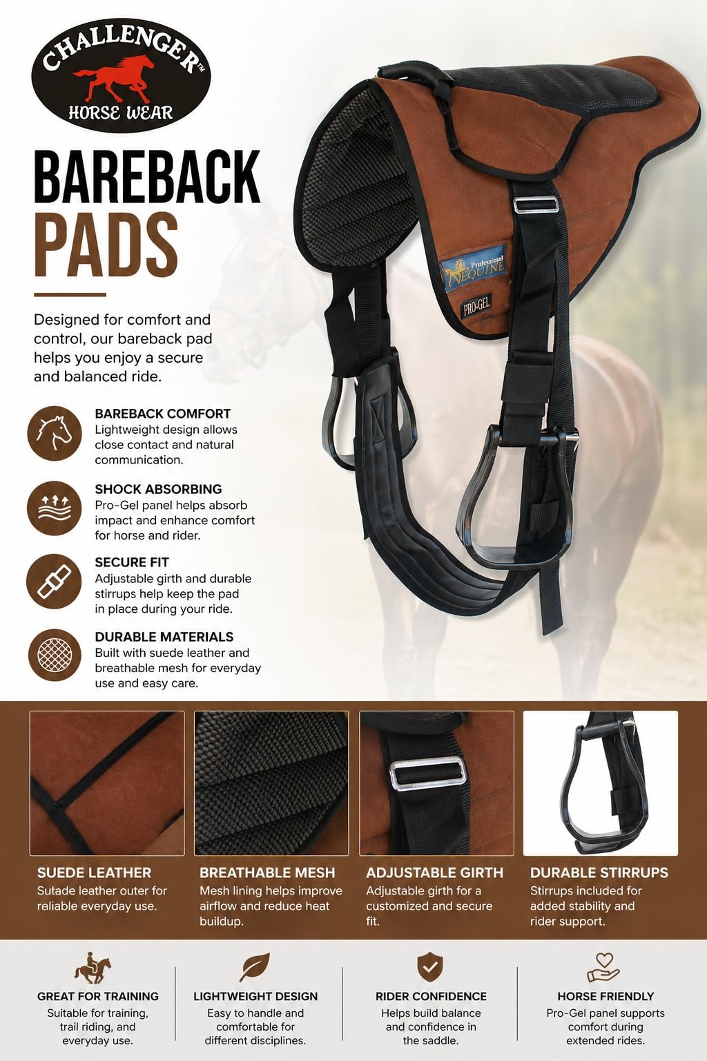 Lightweight Neoprene Padded Bareback Saddle Pad E30065