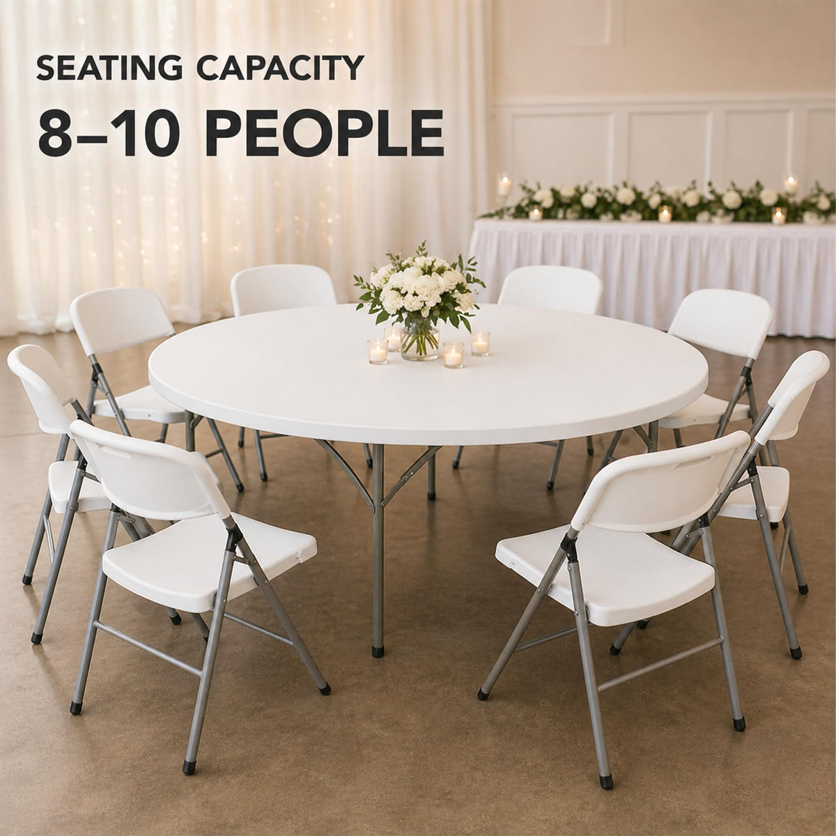72-Inch Round Folding Tables 5-Pack Heavy-Duty Plastic R349350