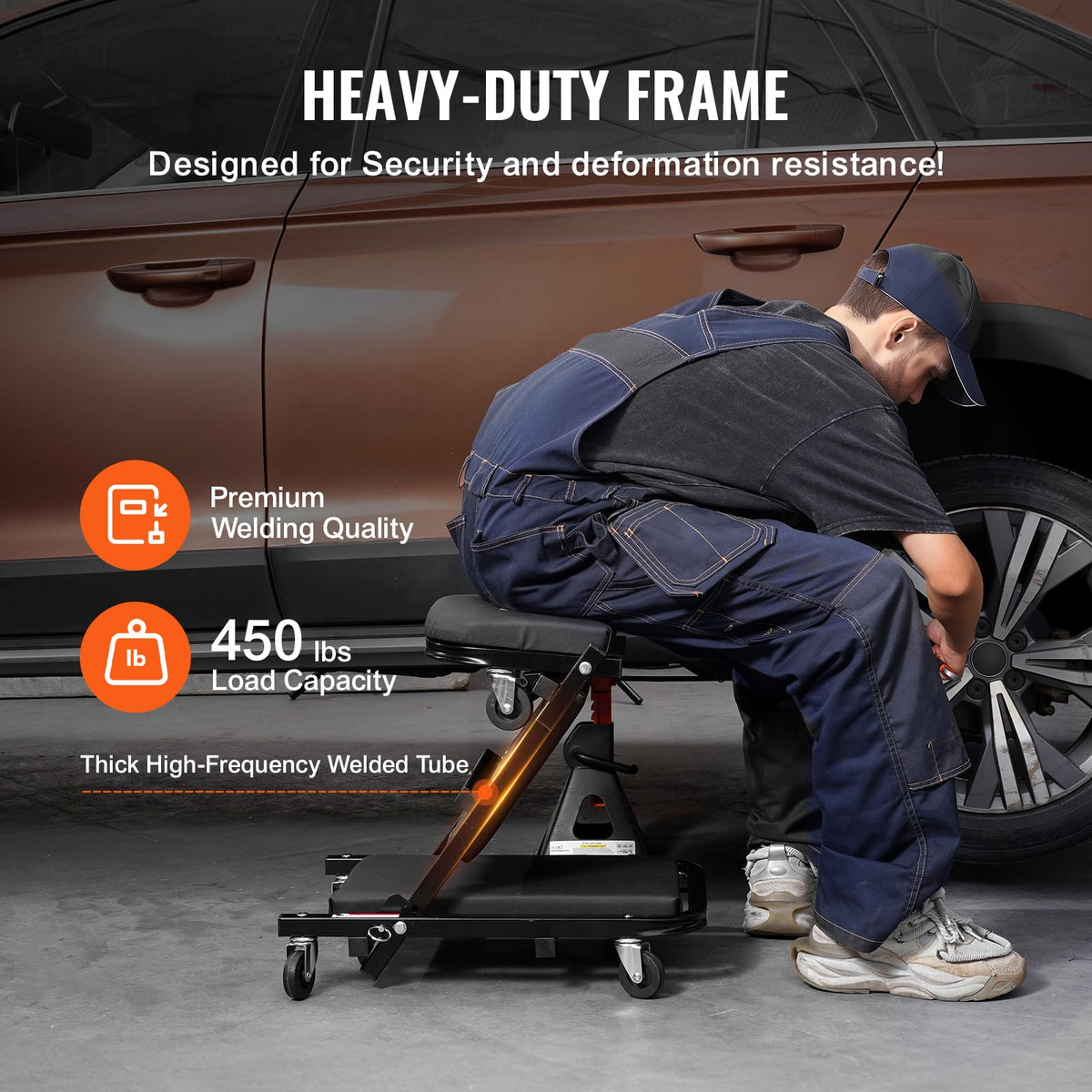 Foldable Rolling Mechanic Creeper with 6 Wheels Padded Seat K3795