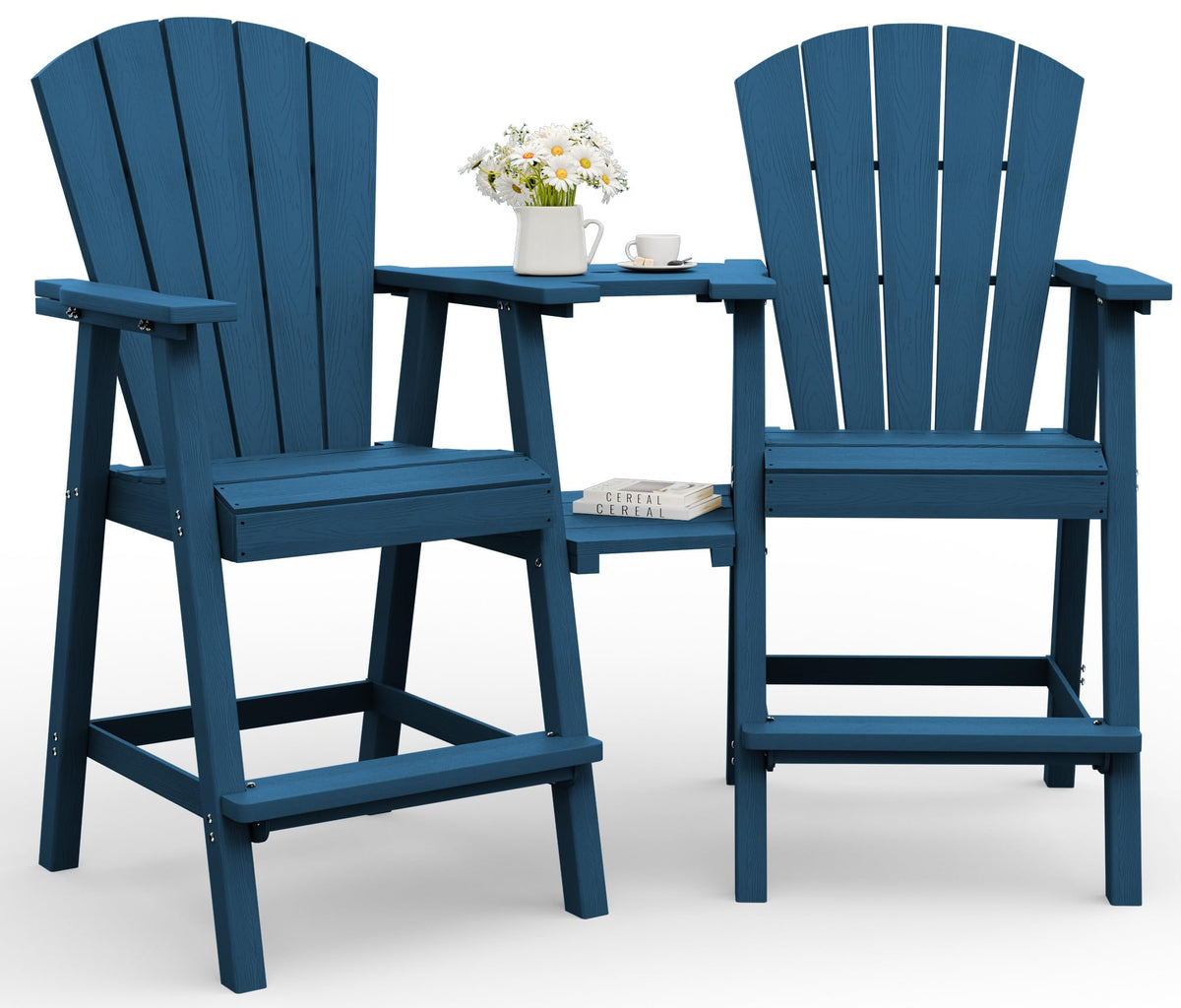 Navy Blue Adirondack Chairs Set of 2 with Table Trays I236