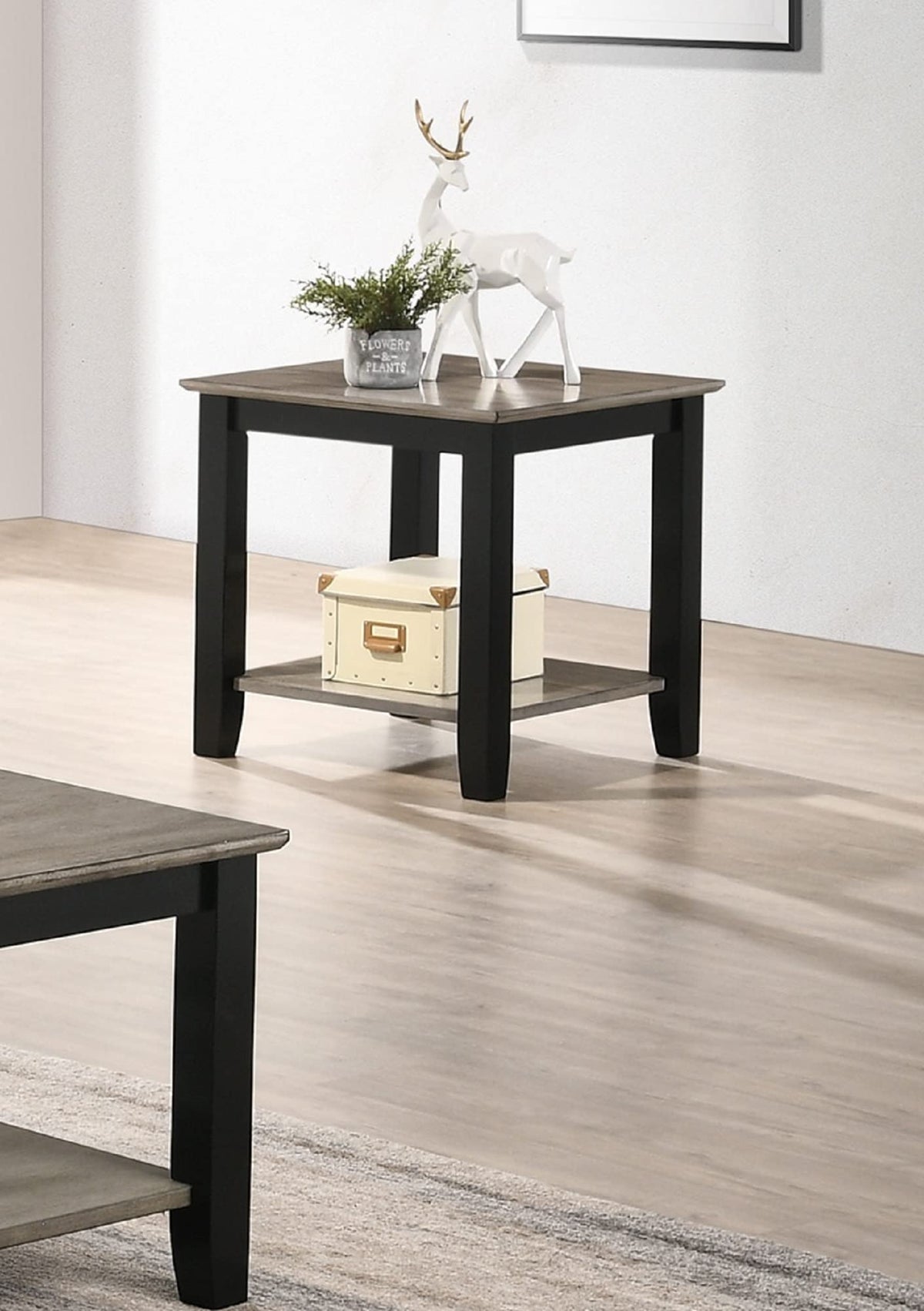 Square End Table with Walnut Veneer Top and Open Shelf Storage C308078