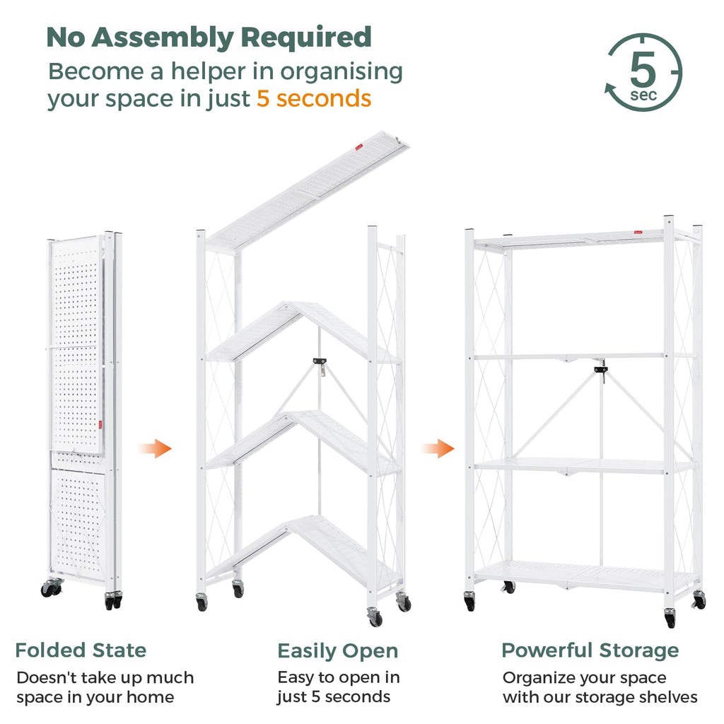 4 Tier White Metal Storage Shelves with Wheels X364