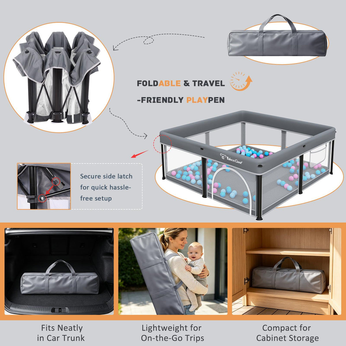 Foldable Baby Playpen with Mat and Ocean Balls I360034