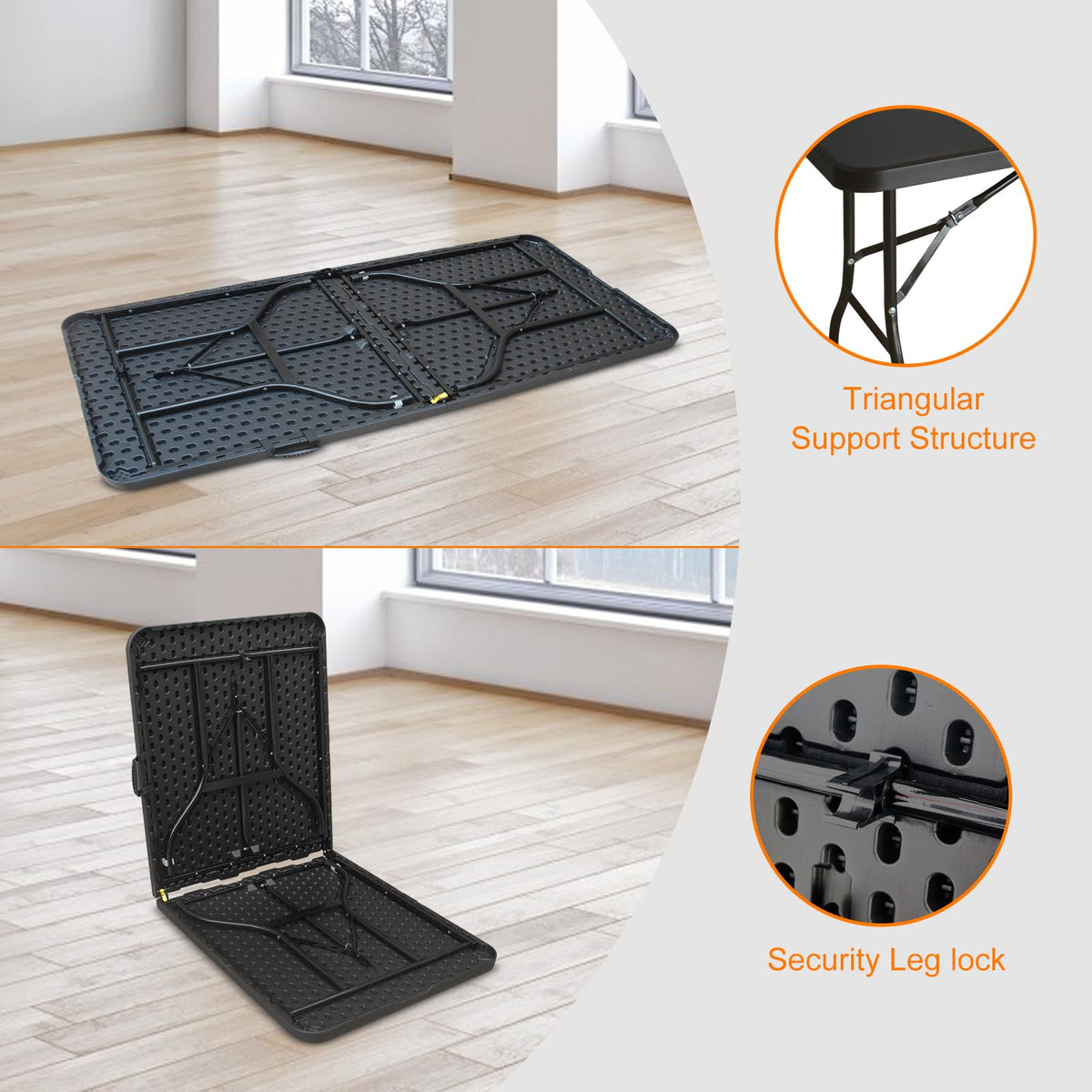 6 FT Black Folding Table with Carry Handle G975052