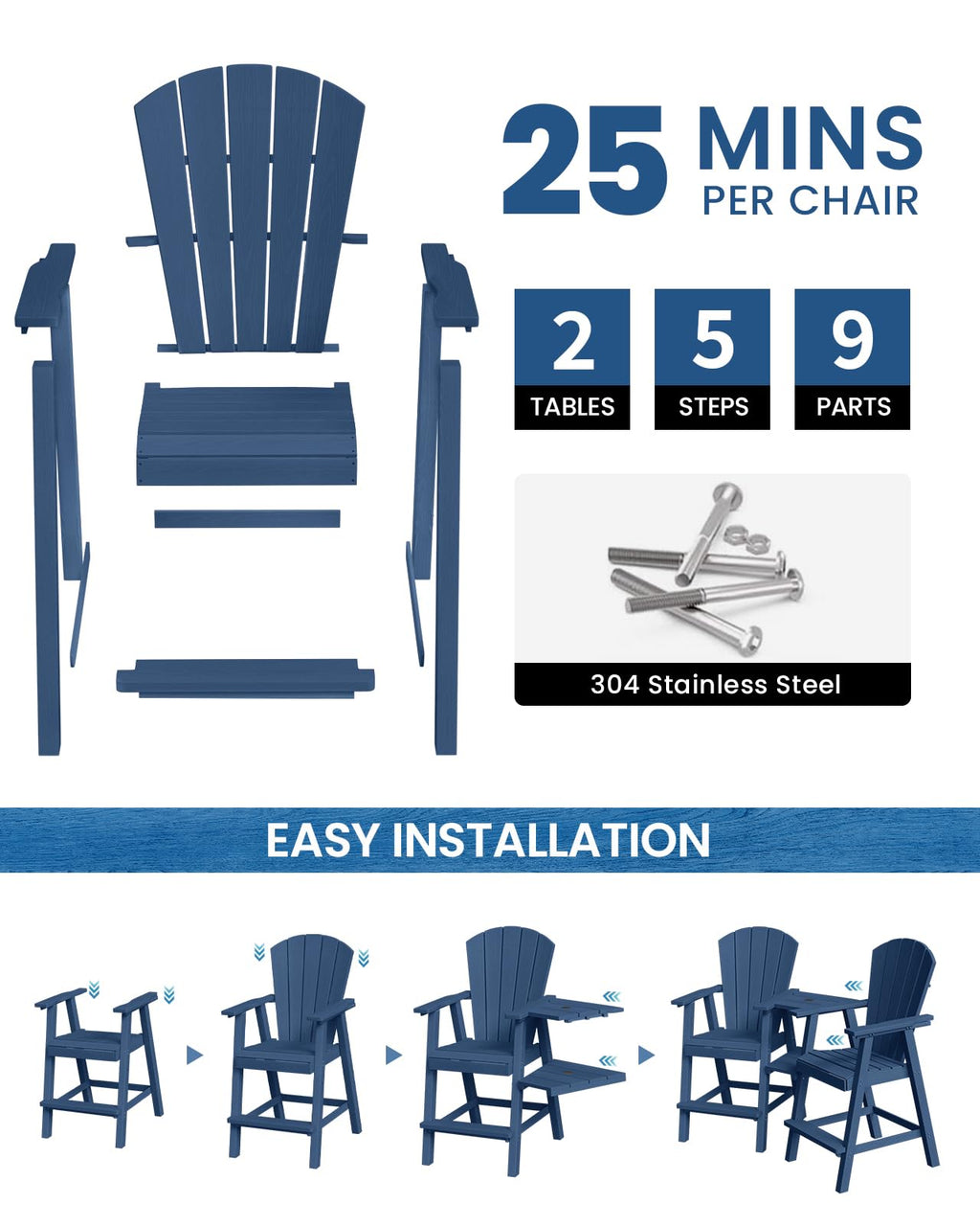 Navy Blue Adirondack Chairs Set of 2 E3039