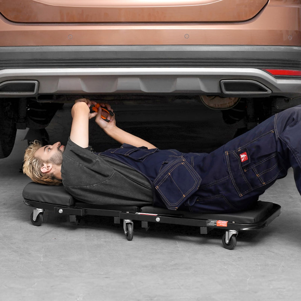 Foldable Rolling Mechanic Creeper with 6 Wheels Padded Seat K3795