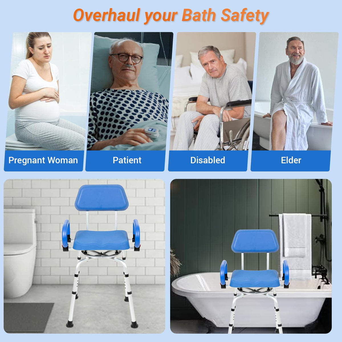 Swivel Shower Chair with Padded Seat, Back & Arms S565