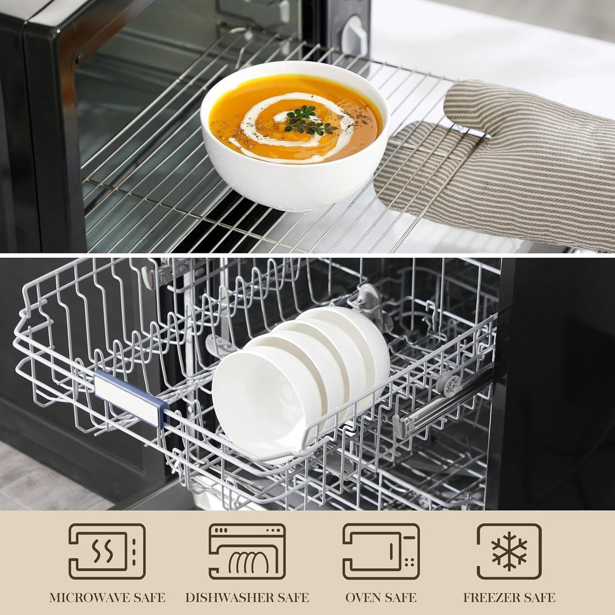 White 26 Oz Ceramic Soup Bowls of 4 V8240
