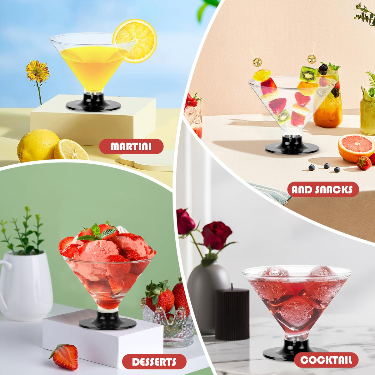 25 PCS 5oz Clear Plastic Martini Glasses K979