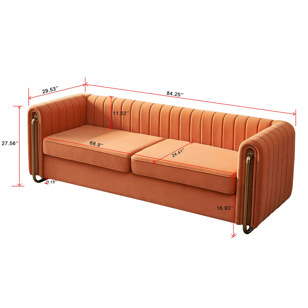 Orange Velvet 84.25-Inch 3-Seater Sofa D89201
