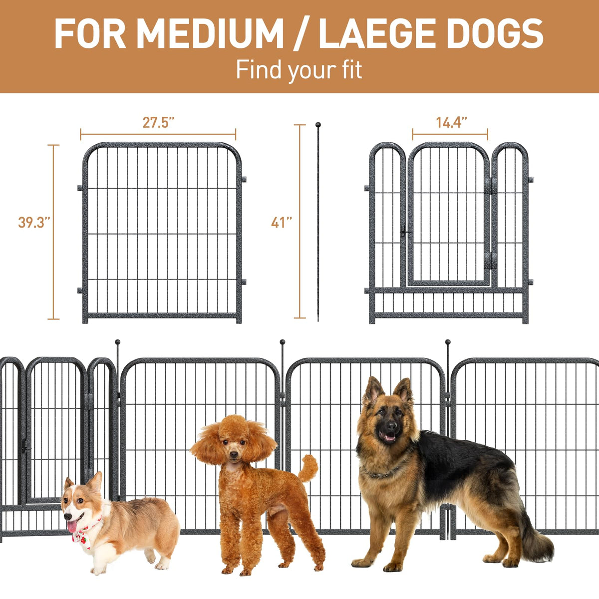 40in 16 Panels Heavy Duty Metal Dog Playpen M4883