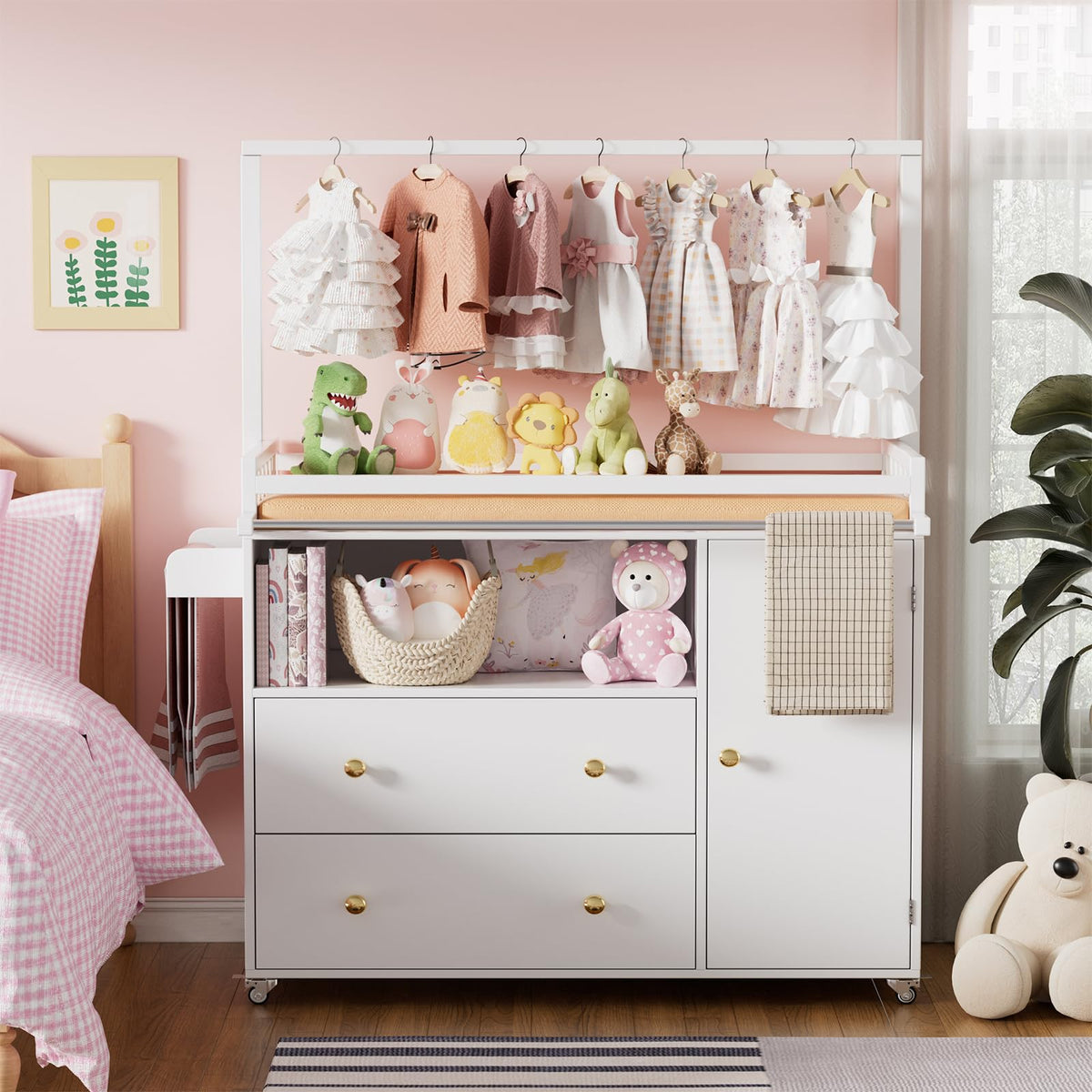 Baby Changing Table with Wheels and Drawers H535409