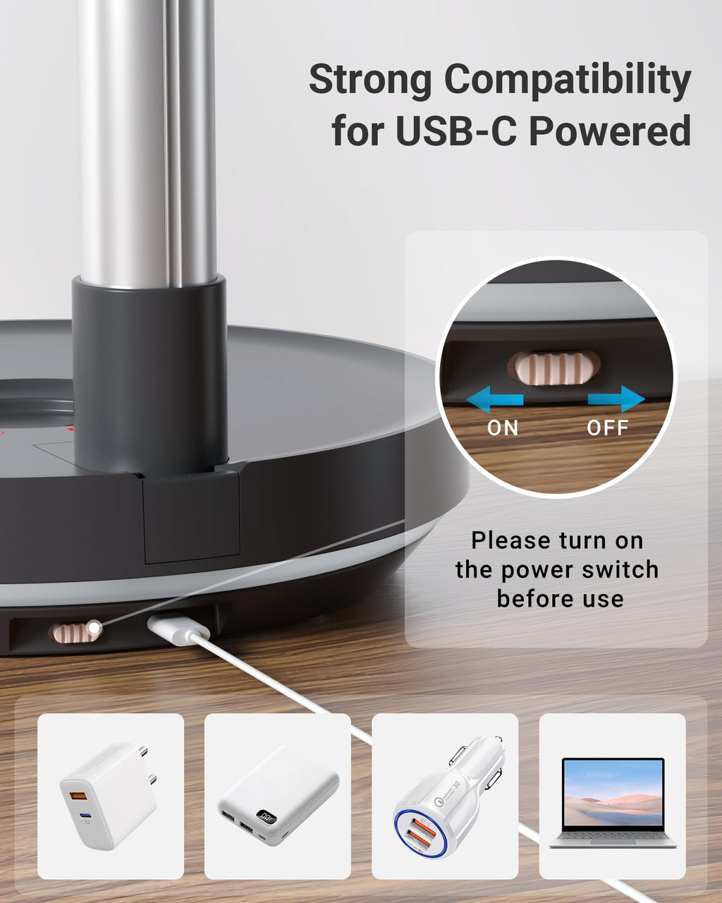 10" Portable Oscillating Fan with 10000mAh Rechargeable Battery Q6735