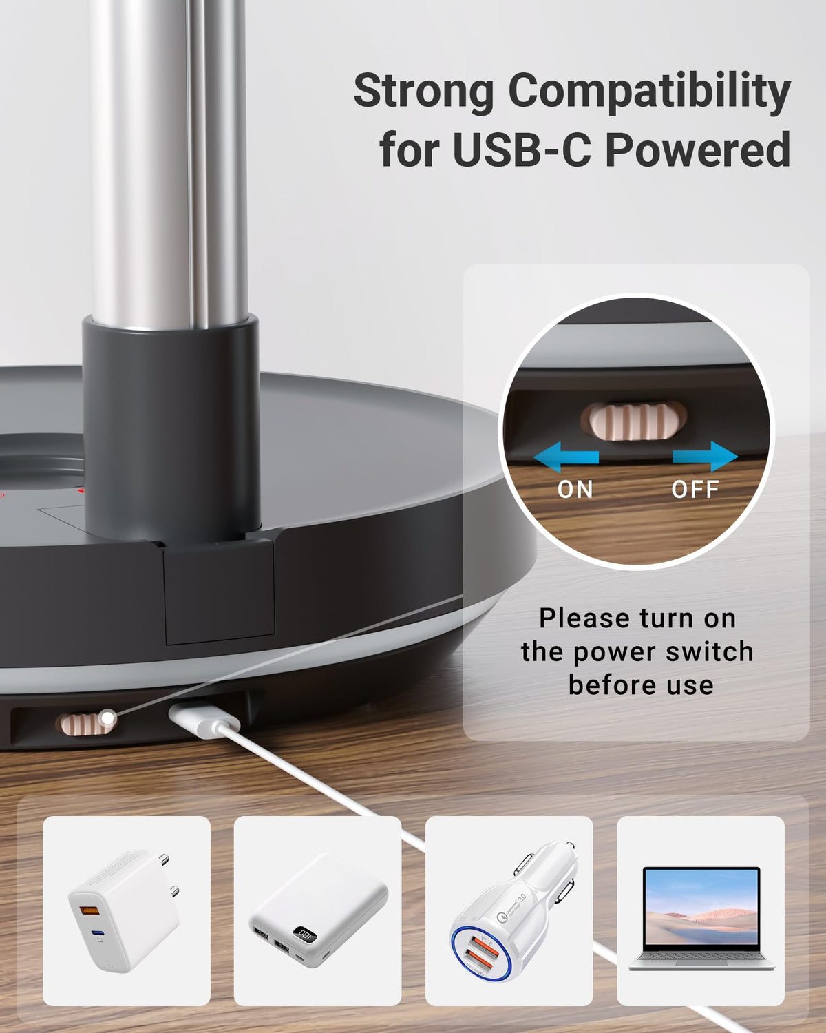 10" Portable Oscillating Fan with 10000mAh Rechargeable Battery Q6735