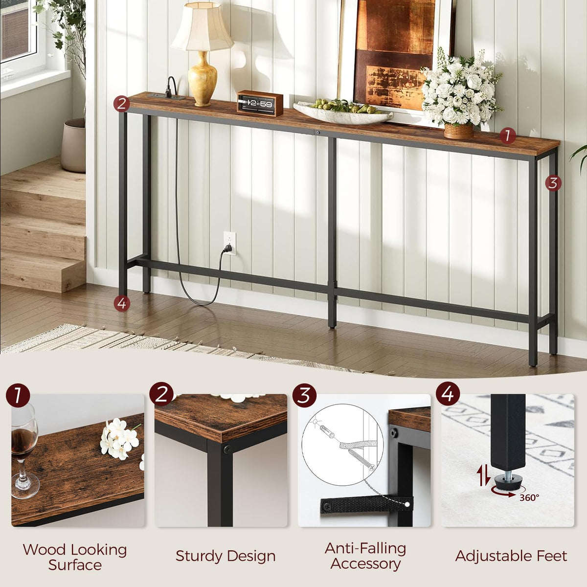 70.9" Narrow Console Table with Power Outlet K82261
