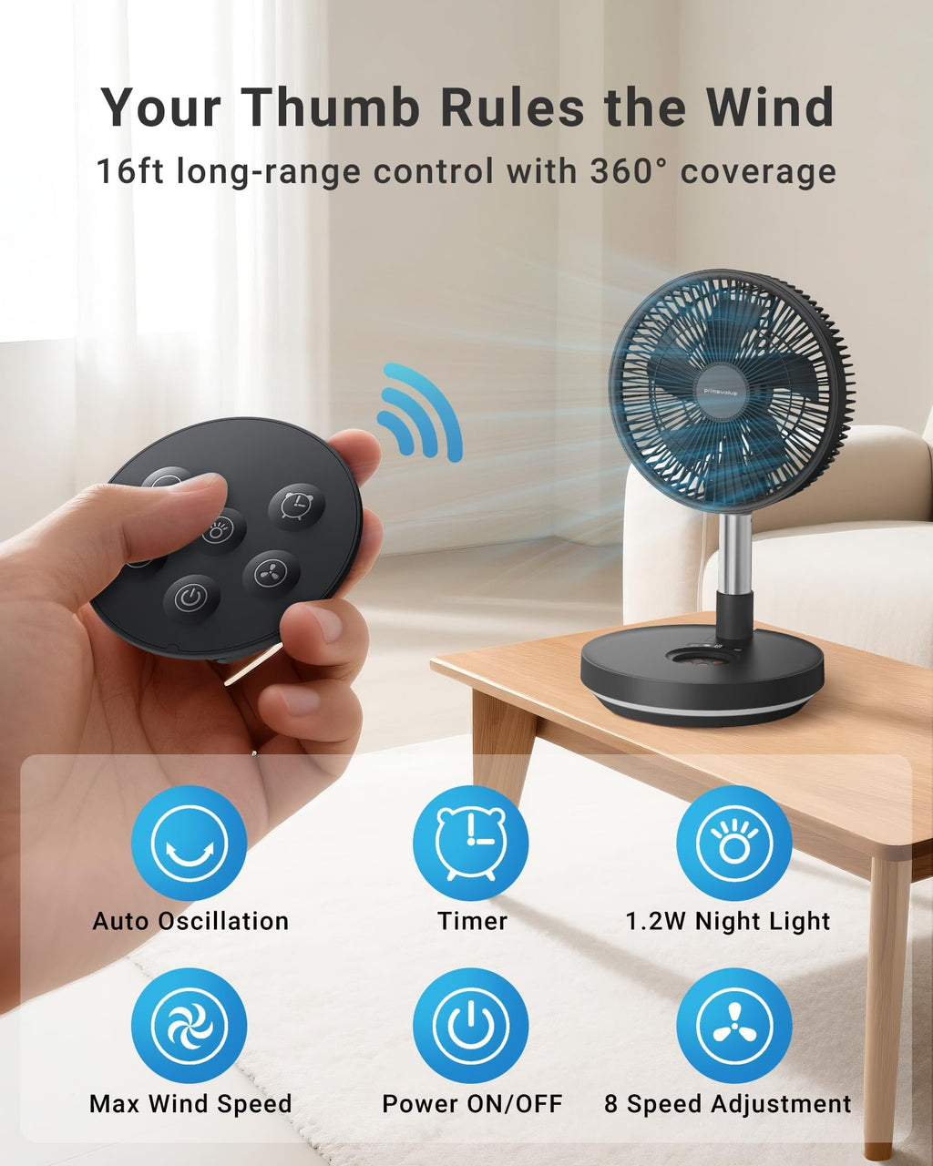 10" Portable Oscillating Fan with 10000mAh Rechargeable Battery Q6735