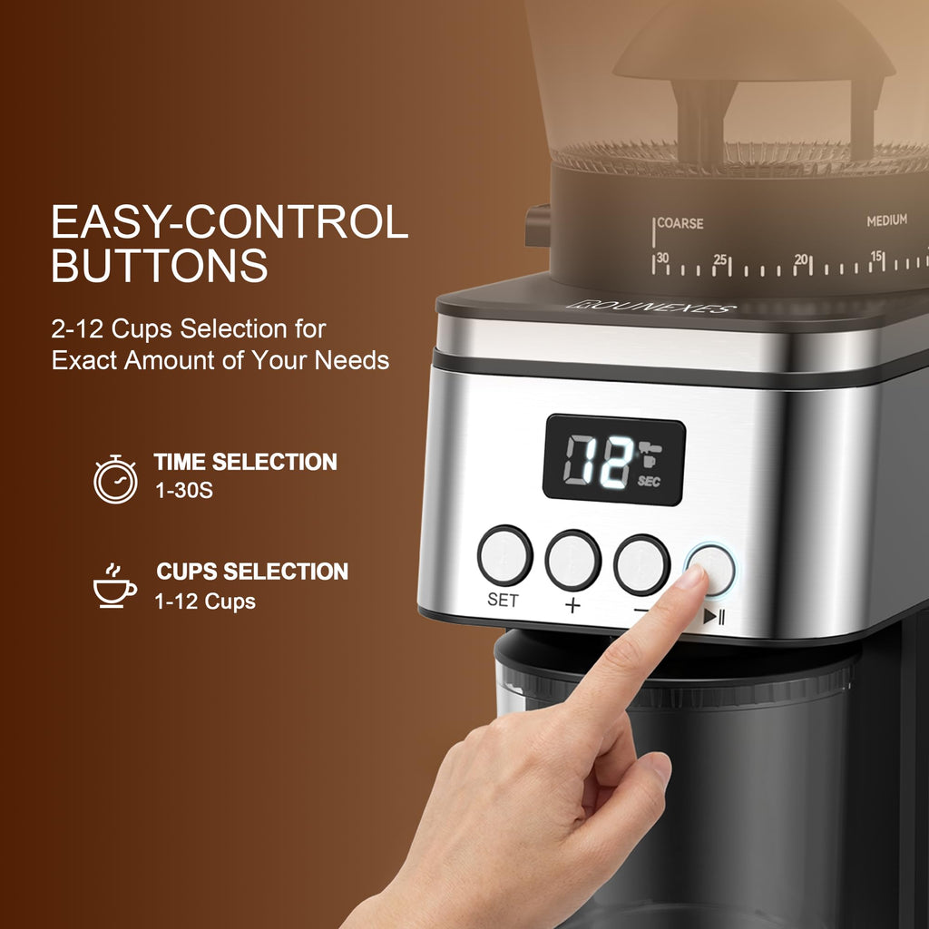 Electric Stainless Steel Conical Burr Coffee Grinder with 30 Grind Settings M59188