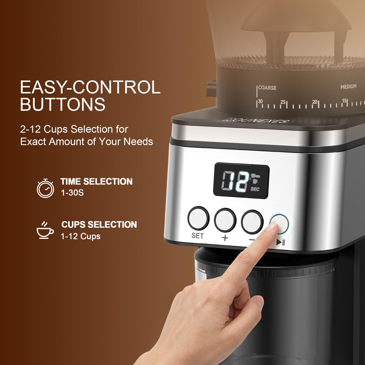 Electric Stainless Steel Conical Burr Coffee Grinder with 30 Grind Settings M59188