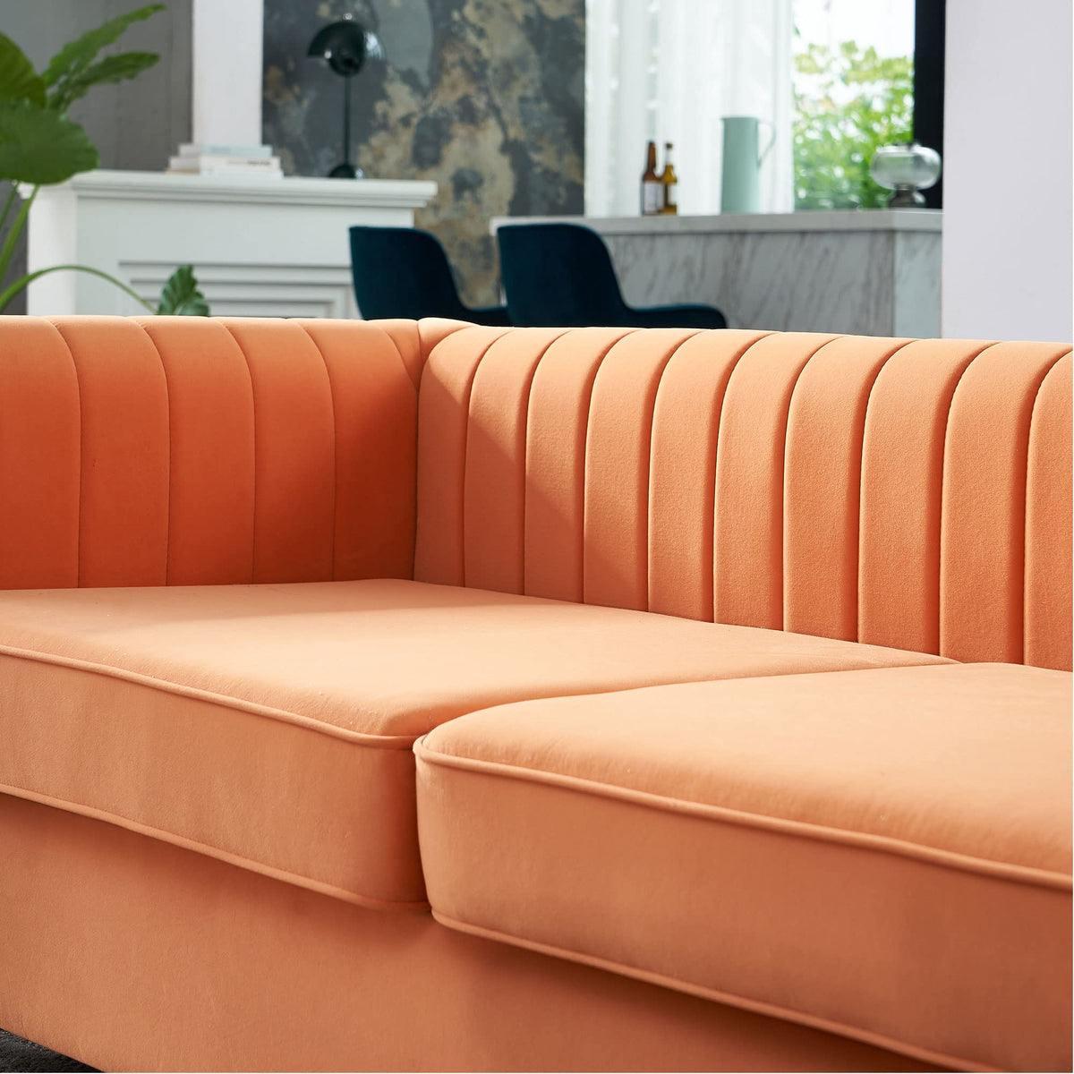 Orange Velvet 84.25-Inch 3-Seater Sofa D89201