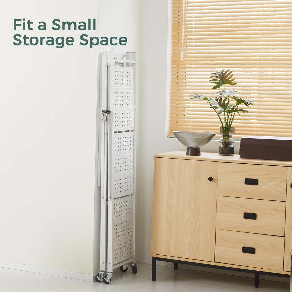 4 Tier White Metal Storage Shelves with Wheels X364