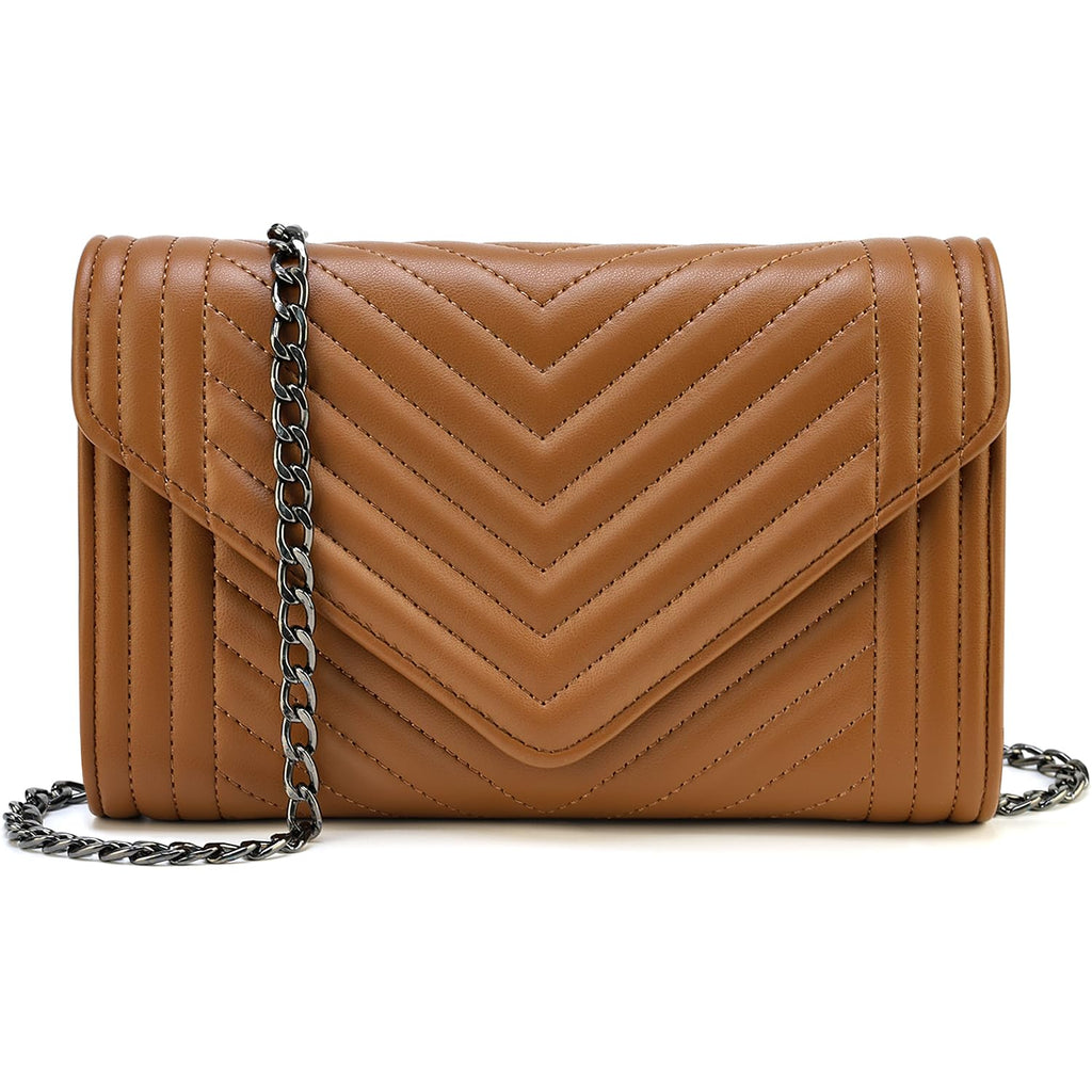Small Leather Quilted Crossbody Bag with Chain Strap K762